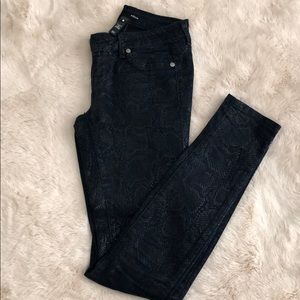 Snake skin, navy skinny jeans
